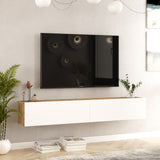 TV Meubels - Zwevend TV Meubel Turin Atlantisch Dennenhout Wit Melamine 180x29,6x31,6 cm - Dimehouse