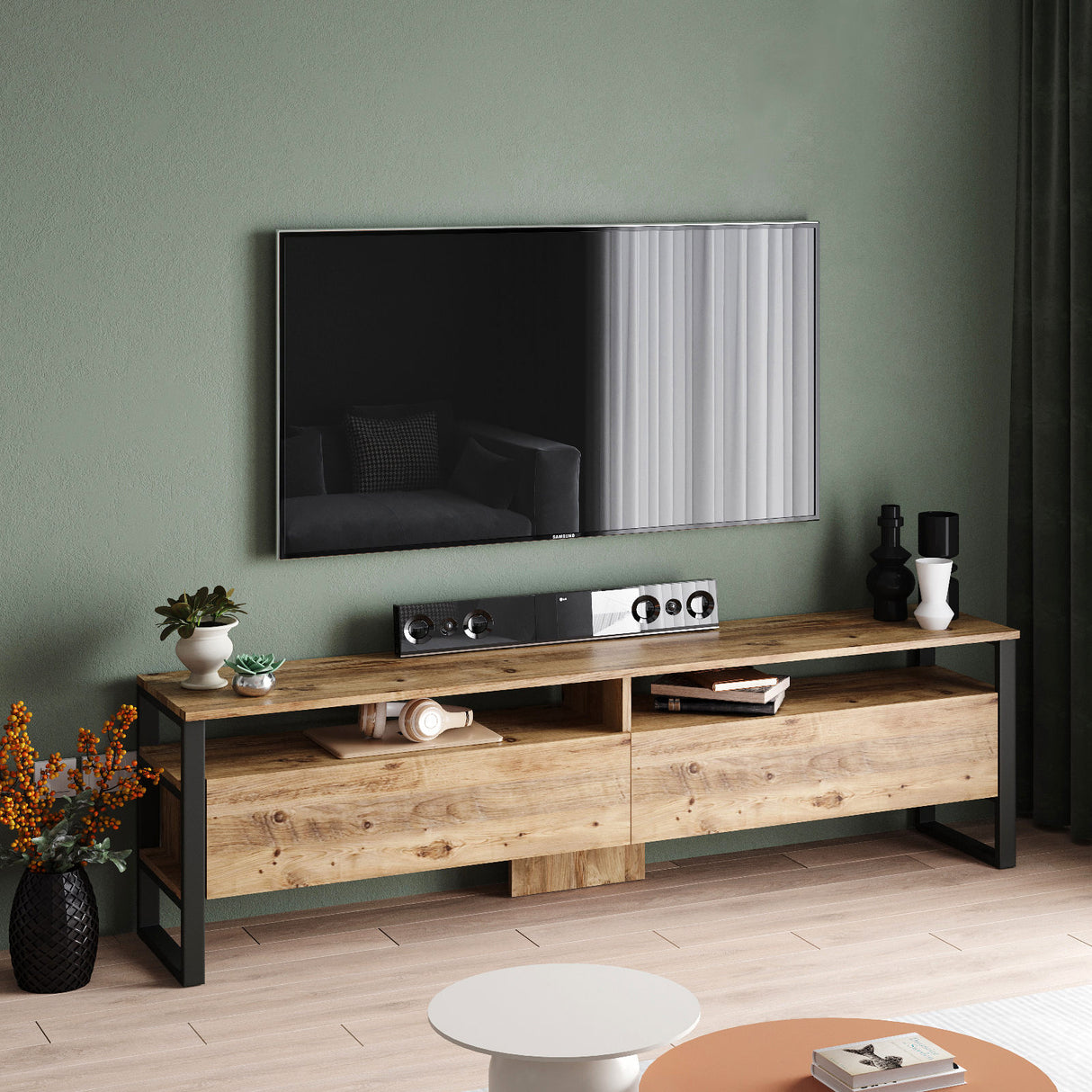 Set di mobili TV in pino atlantico Sable melaminico 180x56x35,5 cm