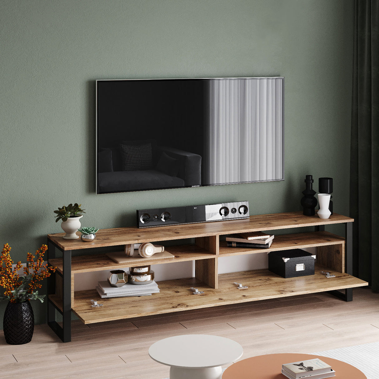 Set di mobili TV in pino atlantico Sable melaminico 180x56x35,5 cm