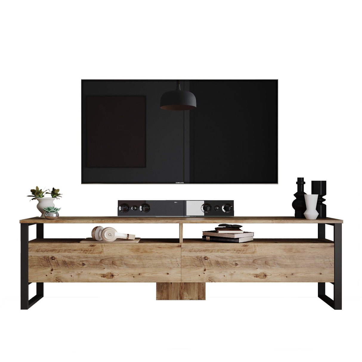 Set di mobili TV in pino atlantico Sable melaminico 180x56x35,5 cm