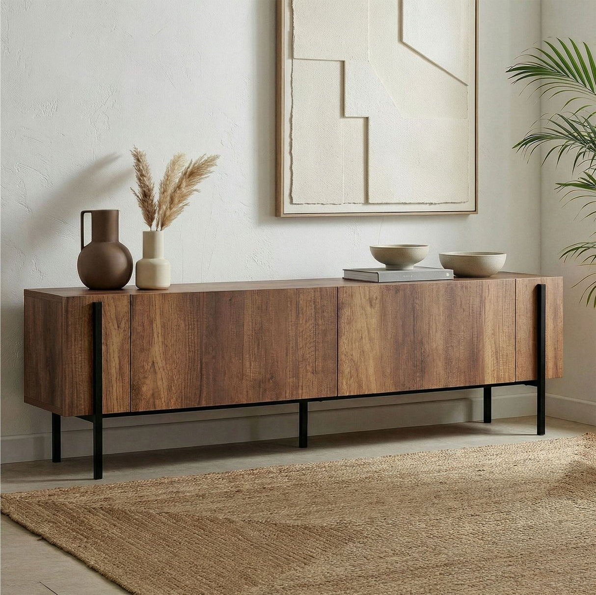 Mobile TV Nexus aspetto noce nero 180 cm Aspetto noce barocco e composito di legno melaminico nero