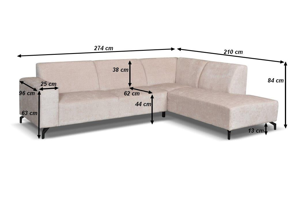 Divano angolare con chaise longue in tessuto ciniglia tortora Manon - destra