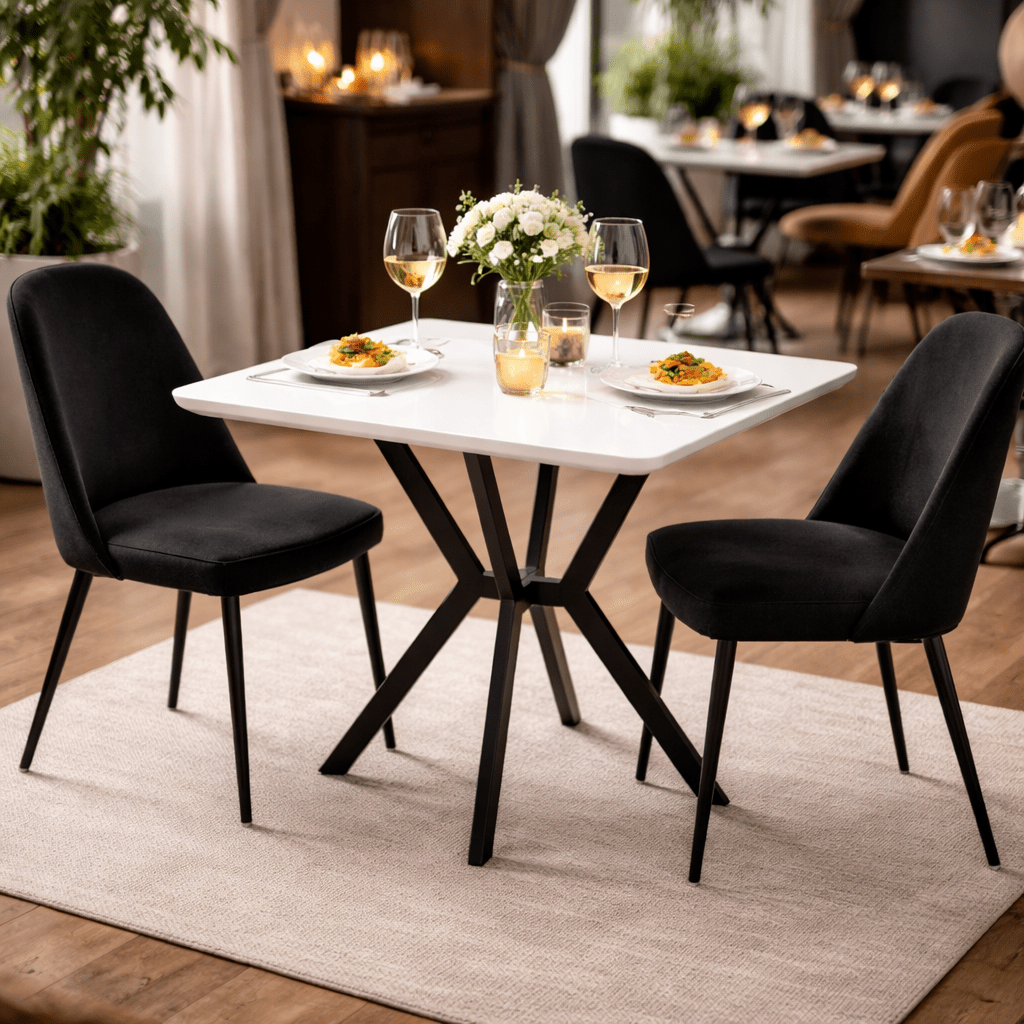 Bistro eettafel wit marmerlook melamine -  70x70 cm - Elmo