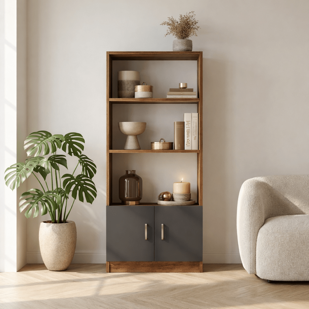 Boekenkasten - Boekenkast Aventur Walnoot Antraciet Melamine 63,6x140x37,6 cm - Dimehouse