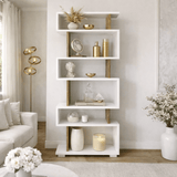 Boekenkasten - Design vakkenkast wit met walnoot melamine Blok 60x165x19,5 cm - Dimehouse