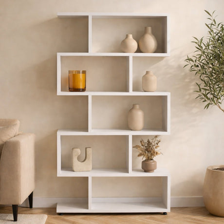 Libreria a S melaminico bianco Elif 90x156x20 cm