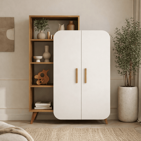 Libreria scandinava melaminico bianco noce Form 90x132x32 cm