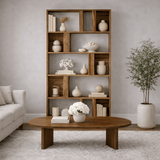 Boekenkasten - Asymmetrische boekenkast walnoot melamine Lima 90x180x20 cm - Dimehouse