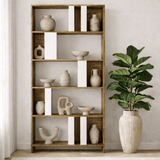 Boekenkasten - Asymmetrische boekenkast wit walnoot melamine Lima 90x180x20 cm - Dimehouse