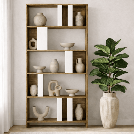 Boekenkasten - Asymmetrische boekenkast wit walnoot melamine Lima 90x180x20 cm - Dimehouse