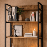 Boekenkasten - Industriële boekenkast met planken en gesloten opbergvak dennenhout melamine Lyra 90x180x34 cm - Dimehouse