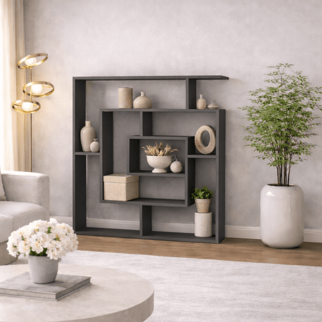 Boekenkasten - Boekenkast Maze Antraciet Melamine 125x129x22 cm - Dimehouse