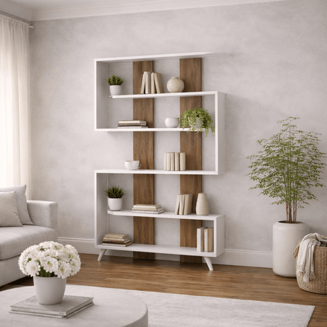 Libreria Rain Bianco Noce Melaminico 120x162x20 cm