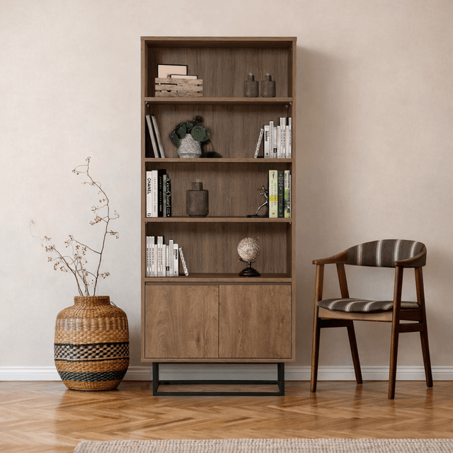 Boekenkasten - Boekenkast walnoot melamine Rea 80x182x36 cm - Dimehouse