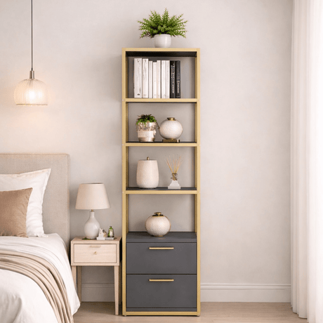 Libreria Robbins Gold Oro Antracite Melaminico 39x160x39 cm