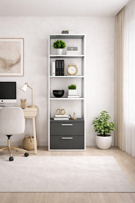 Libreria Robbins Bianco Bianco Antracite Melaminico 39x160x39 cm