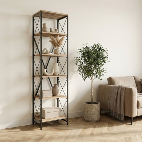 Libreria Suadiye in legno di pino atlantico melaminico nero 50x180x30 cm