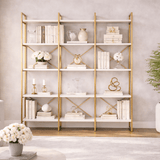 Boekenkasten - Boekenkast Valdis Marmer Wit Goud Melamine 170x175x30 cm - Dimehouse