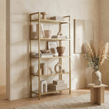 Libreria moderna chic Veneto vetro metallo oro 80x165x30 cm