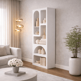 Libreria dalle forme organiche in nobilitato bianco Nolen 60x150x32 cm
