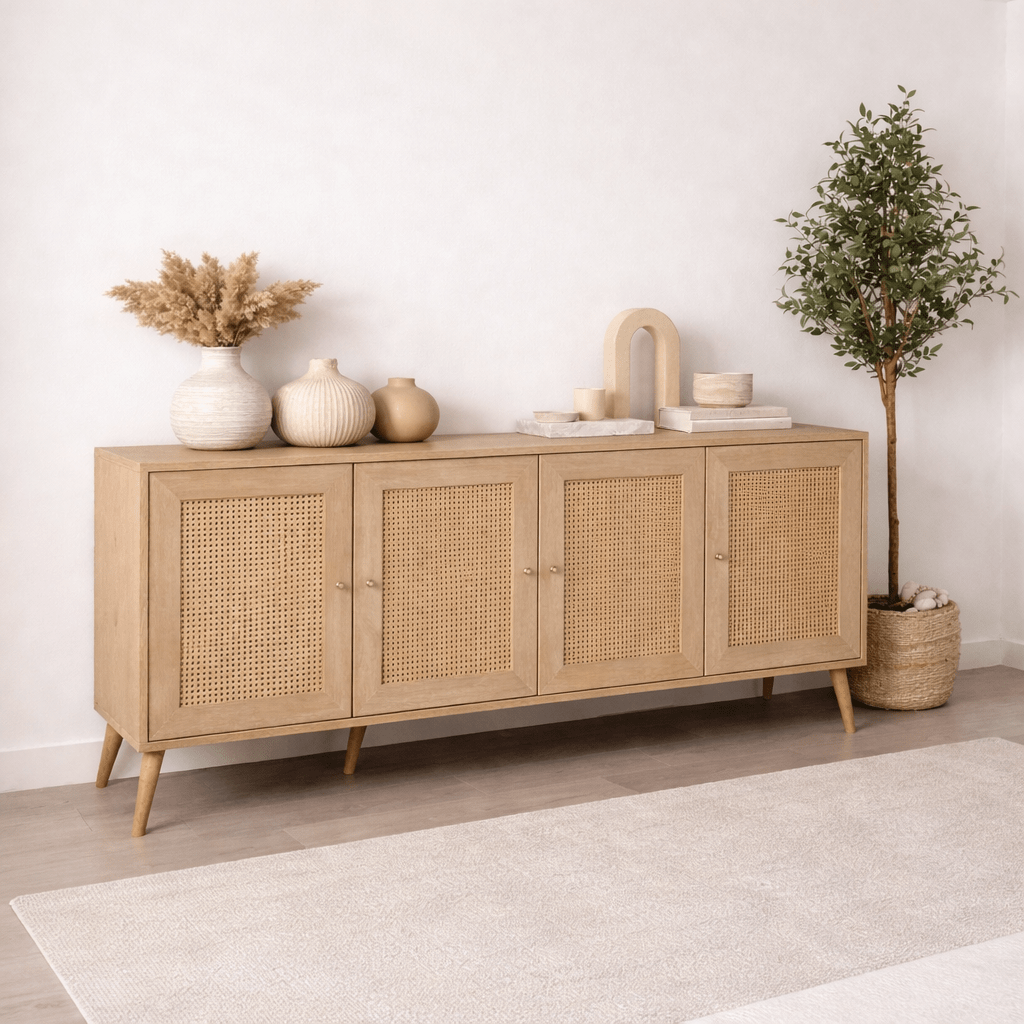 Dressoirs - Calvin Dressoir Rotan - Eikenlook met soft - close 180 cm Melamine - Dimehouse