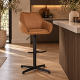 Barkrukken-Venom Barkruk Cognac Eco-leer - Verstelbare Draaibare Barstoel met Armleuning-Dimehouse