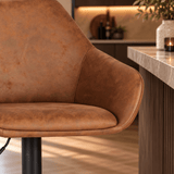 Barkrukken-Venom Barkruk Cognac Eco-leer - Verstelbare Draaibare Barstoel met Armleuning-Dimehouse