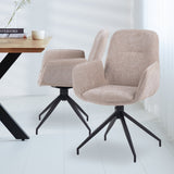 Set di 4 sedie da pranzo girevoli Nela Ciniglia Beige - Con braccioli
