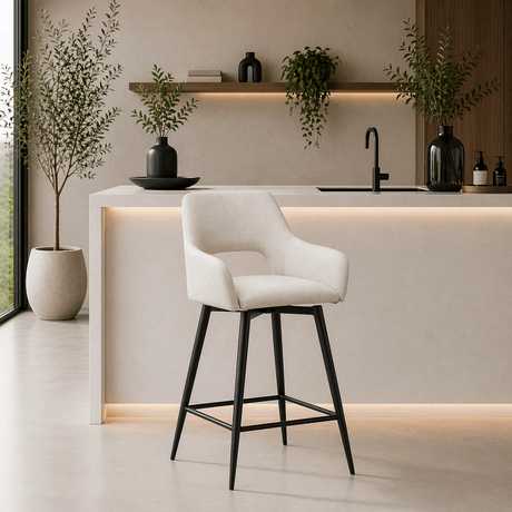 Sgabello Bar Girevole Tessuto Skye Beige - Altezza Seduta 67 cm - Con Braccioli