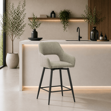 Sgabello Bar Girevole Tessuto Verde Skye - Altezza seduta 67 cm - Con braccioli