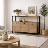Dressoirs - Dressoir Atlantisch Dennenhout Saloce - Zwart Frame - Drie Vakken - 120x77 cm - Dimehouse
