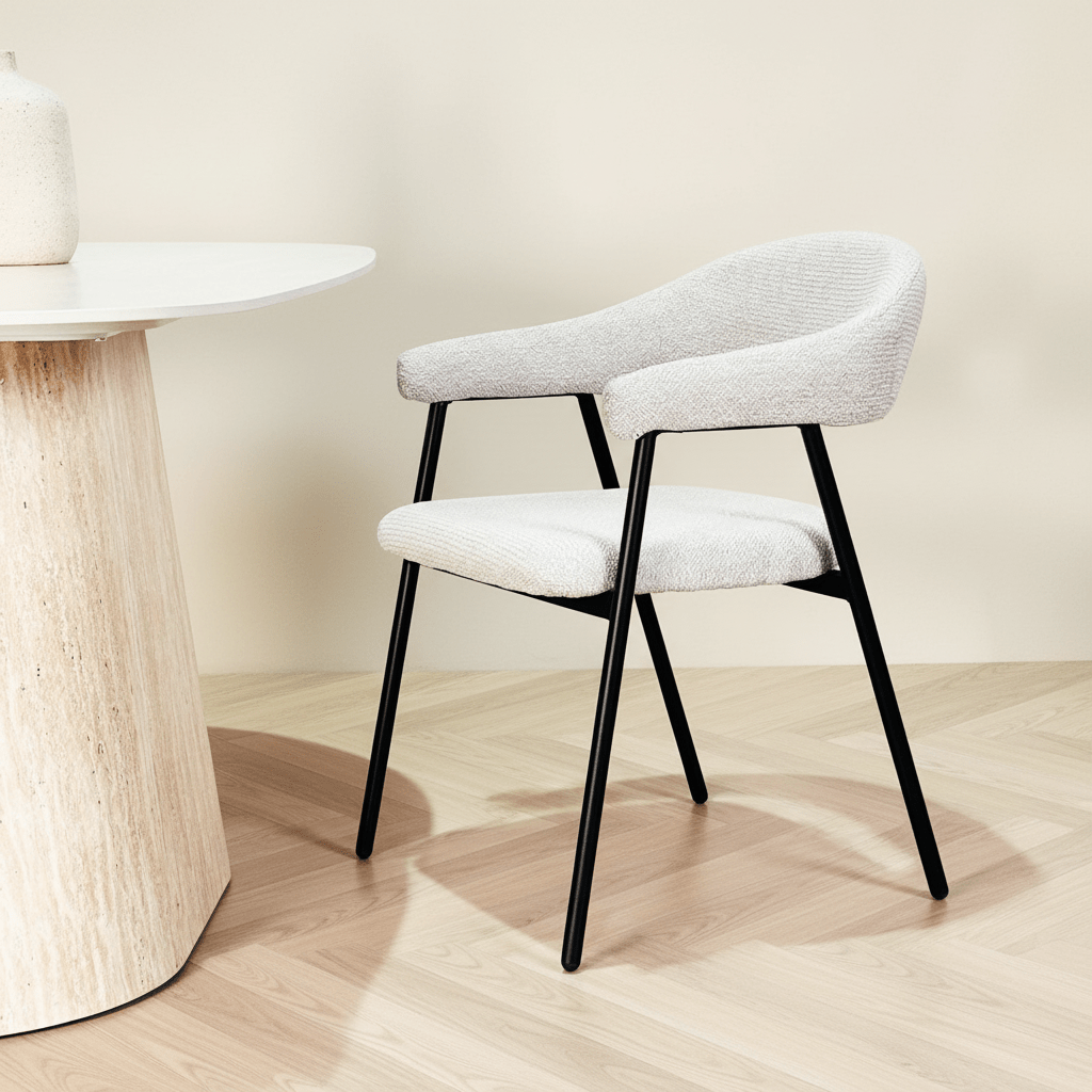 Sedia per sala da pranzo Bouclé Beige Lisa - Struttura Nera
