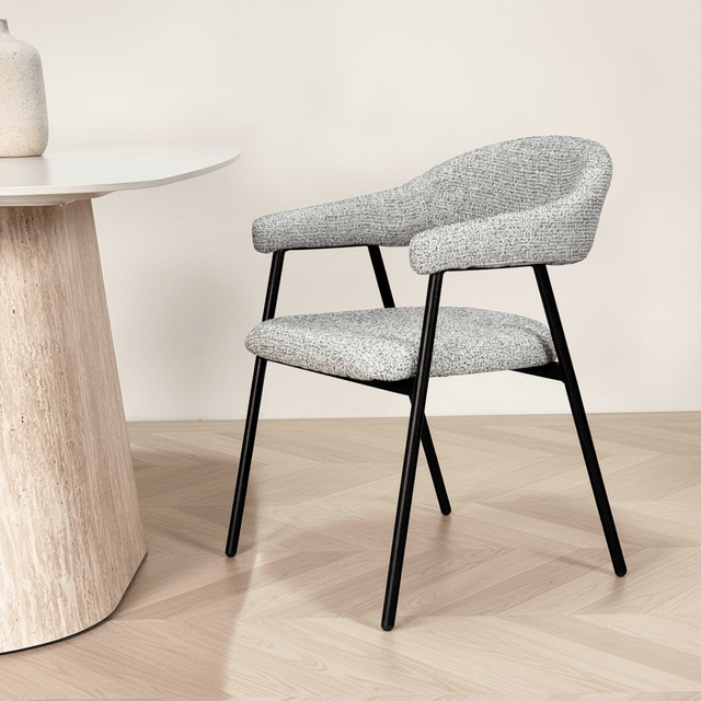 Sedia per sala da pranzo Bouclé Grey Lisa - Struttura Nera