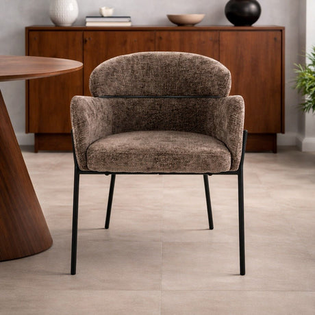 Sedia da pranzo Chenille Brown con schienale e braccioli rotondi - Lola