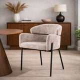 Eetkamerstoelen - Eetkamerstoel Chenille Zand met ronde rug en arm - Lola - Dimehouse