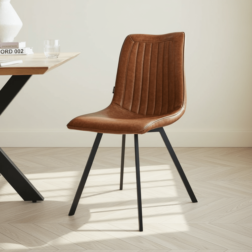 Sedia da pranzo cognac in un interno moderno