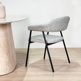Meubelsets - Complete Meubelset: Lea Eettafel Sintered Stone Marmerlook Travertine - Eiken Frame + 4x Lisa Eetkamerstoelen Bouclé Grijs - Dimehouse