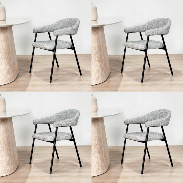 Eetkamerstoelen - Eetkamerstoel Set van 4 Bouclé Grijs Lisa - Zwart Frame - Dimehouse