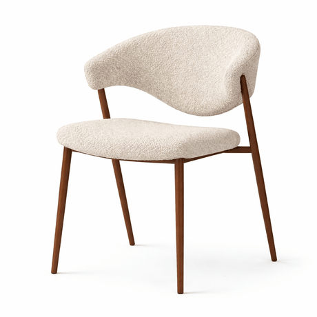 Sedia per sala da pranzo colore sabbia bouclé Kaito - struttura effetto noce - Japandi