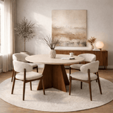 Eettafels - Eetkamertafel rond Walnoot met Travertin top - 120 cm - Mary - Dimehouse