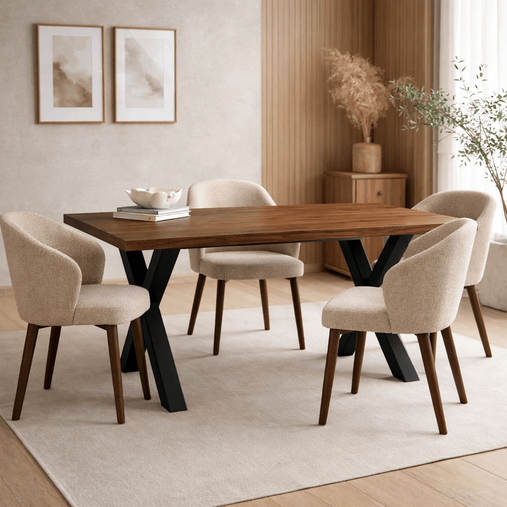 Tavolo da pranzo in massello di rovere con finitura noce - 160x80 - gamba a X nera - Kumo