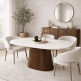 Eettafels - Eettafel Sintered Stone Marmerlook Wit - Walnoot Frame - Deens ovaal - 180x90 cm - Lea - Dimehouse