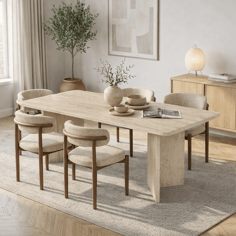 Eettafels - Eettafel travertin melamine rechthoekig 180x89,5x75 cm - Linova - Dimehouse
