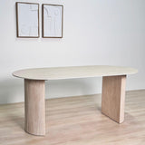Eettafels - Ovale Eettafel Jimi 180x90 cm travertin beige - Dimehouse