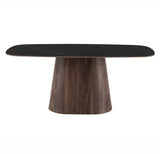 Eettafels-Eettafel Sintered Stone Marmerlook Zwart - Walnoot Frame - Deens ovaal - 180x90 cm - Lea-Dimehouse