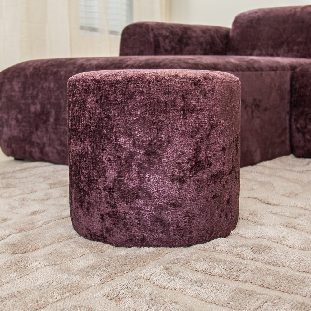 Hockers-Hocker paars chenille stof - 40x40x35 cm - Mara-Dimehouse