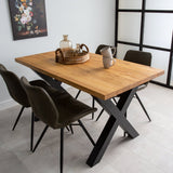 Eettafels - Industriële Eettafel Eikenhout X - poot Zwart Rover - Dimehouse