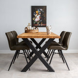 Eettafels - Industriële Eettafel Eikenhout X - poot Zwart Rover - Dimehouse