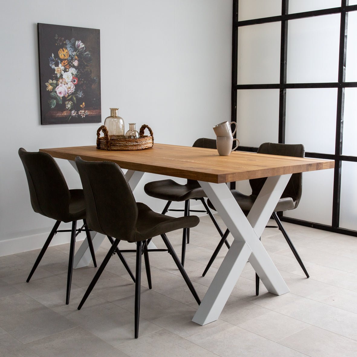 Eettafels - Eettafel Rover Eikenhout X - poot Wit - Dimehouse
