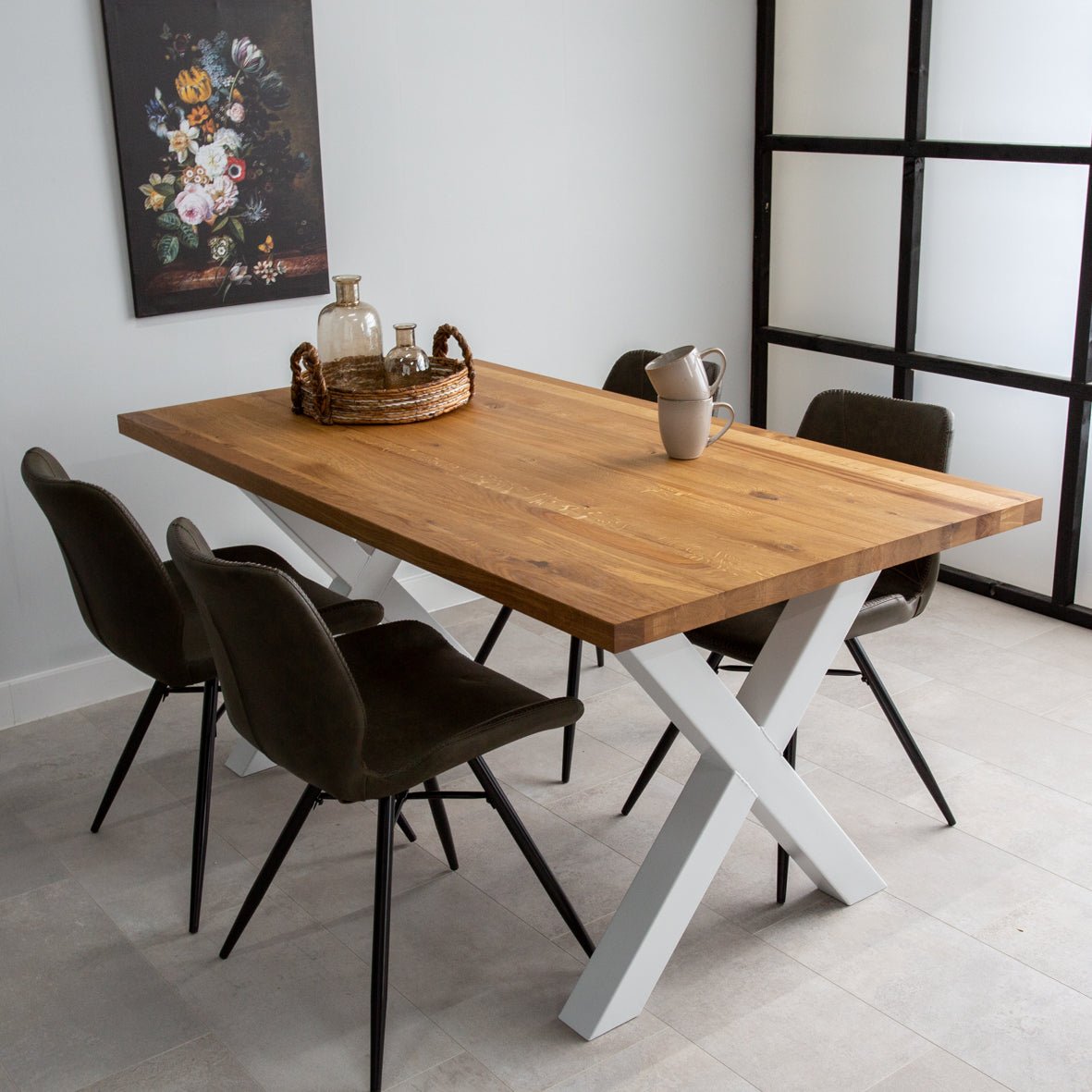 Eettafels - Eettafel Rover Eikenhout X - poot Wit - Dimehouse